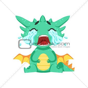Little Anime Style Baby Dragon Crying Out Loud With Streams Of Tears Cartoon Character Emoji Illustration