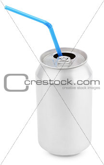 Aluminum soda can with straws