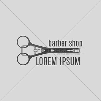 Grey emblem barber shop, vector illustration.