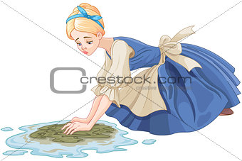 Sad Cinderella Cleaning the Floor