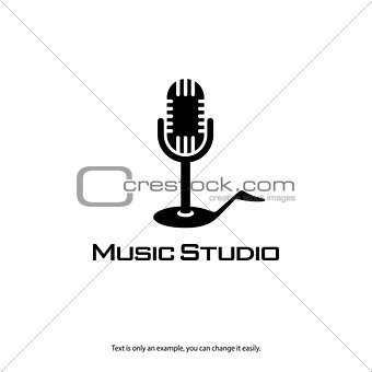 Music record studio logo. Microphone and note vector icon.