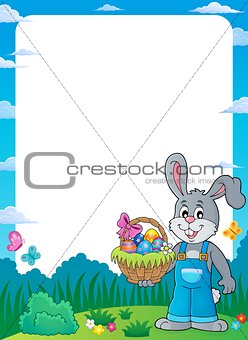 Frame with bunny holding Easter basket