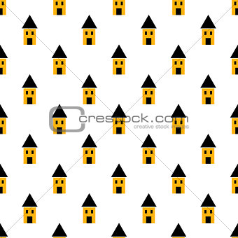 Simple yellow and black houses seamless pattern.