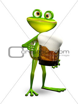3D Illustration Frog with a Glass of Beer