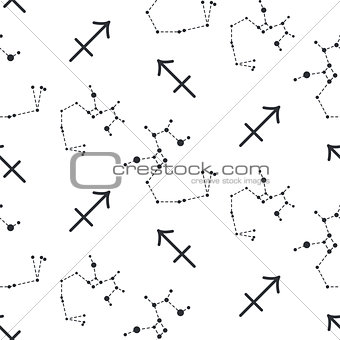 Sagittarius constellation seamless vector pattern.