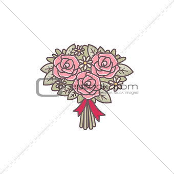 Roses bouquet decorated with ribbon.