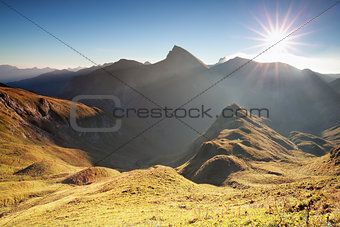 morning sunshine over mountain range