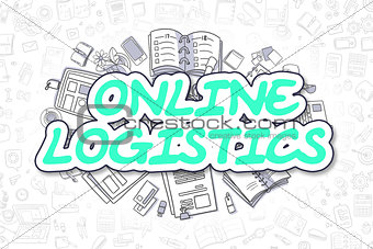Online Logistics - Cartoon Green Word. Business Concept.