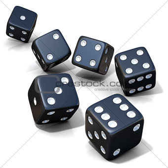 Six black game dices