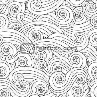 Sea wave seamless pattern isolated on white background.