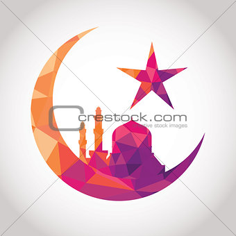 Colorful mosaic design - Mosque and Big Crescent moon, red color