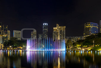 Kuala Lumpur City Skyline by Symphony Lake  at Night