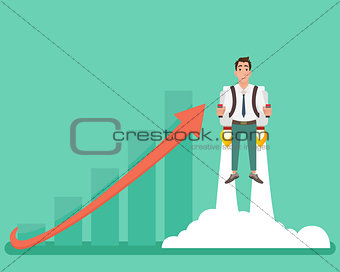 Businessman with launching rocket and growing chart