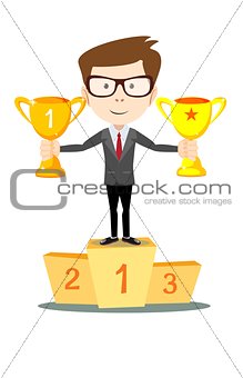Success businessman standing in a podium