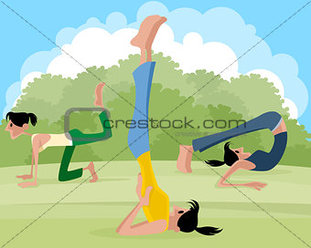 Three girl practicing yoga