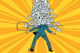 businessman and bureaucracy, a mountain of paperwork