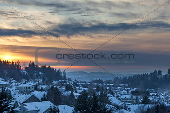 Winter Snow at Sunset in Happy Valley Oregon 