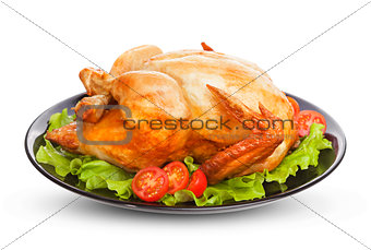 Roasted chicken isolated on white background