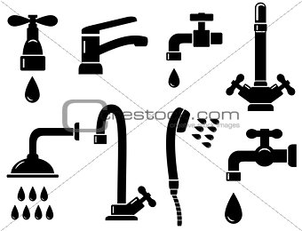 plumbing set with isolated faucet icons