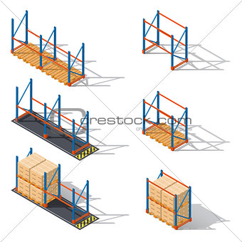 Storage racks for pallets, presented in various combinations elements of infographics