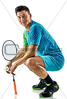 asian badminton player man isolated