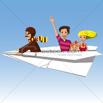 family flying on an airplane 