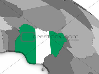 Nigeria on globe with flag