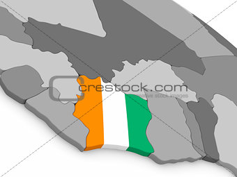 Ivory Coast on globe with flag