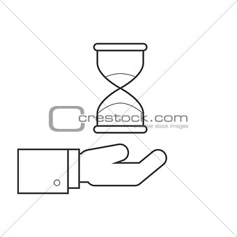 Hourglass on hand line icon