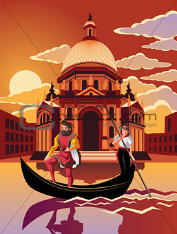 Gondola ride through Venice at dusk