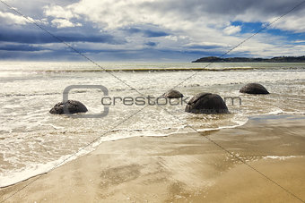 boulders at the beach of Moeraki New Zealand