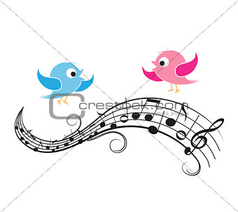 Musical notes with birds