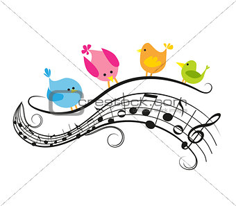 Musical notes with birds
