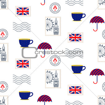 British symbols vector seamless pattern.
