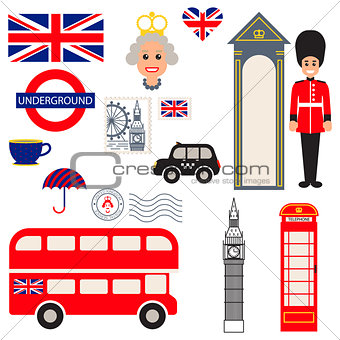 England vector traditional symbols.
