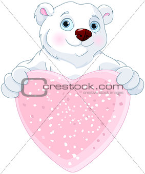 Polar Bear Holding Heart Shape Sign 