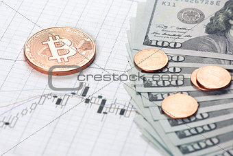 bitcoin coin with money