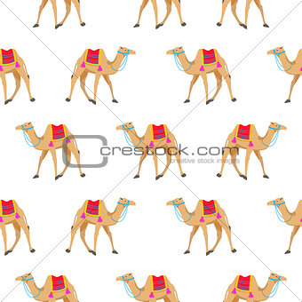 Camel cartoon vector seamless pattern on white.