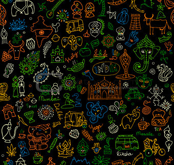 India sketch, seamless pattern for your design