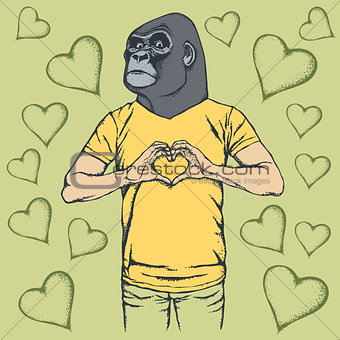 Monkey Valentine day vector concept