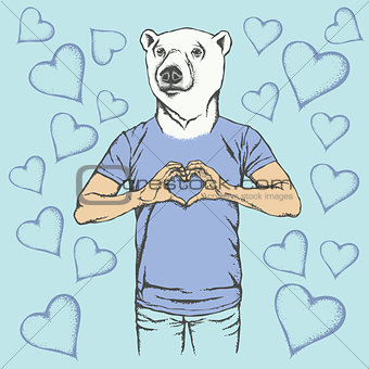 Polar bear Valentine day vector concept