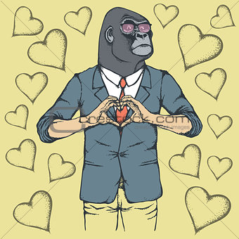 Monkey Valentine day vector concept
