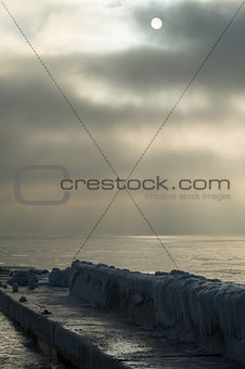 Gloomy morning at the Black sea coast near Odessa, Ukraine