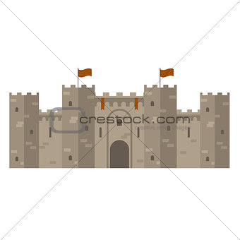 Medieval castle with fortified wall and towers