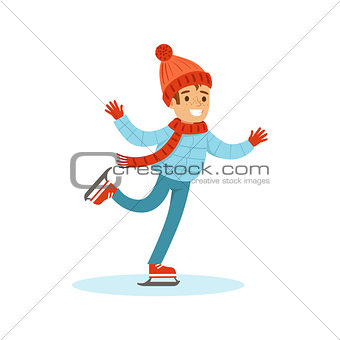Boy Ice Skating, Traditional Male Kid Role Expected Classic Behavior Illustration