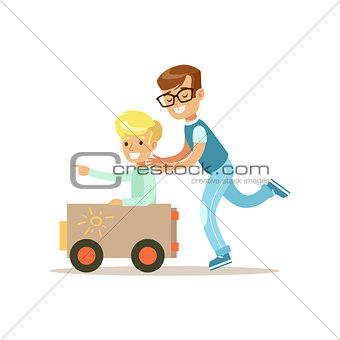 Boy And His Dad Playing Toy Car, Traditional Male Kid Role Expected Classic Behavior Illustration