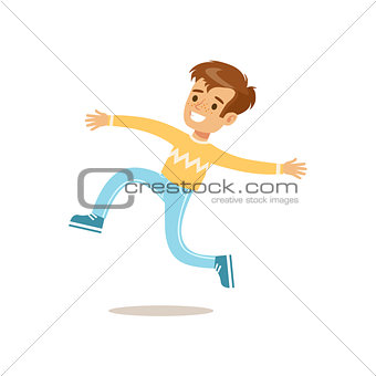 Boy In Sweater Jumping And Running, Traditional Male Kid Role Expected Classic Behavior Illustration