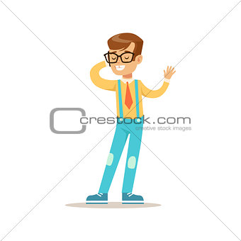 Boy In Glasses Speaking On The Phone, Traditional Male Kid Role Expected Classic Behavior Illustration