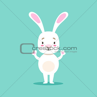 Little Girly Cute White Pet Bunny Standing, Cartoon Character Life Situation Illustration