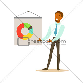 Manager Doing Presentation, Business Office Employee In Official Dress Code Clothing Busy At Work Smiling Cartoon Characters